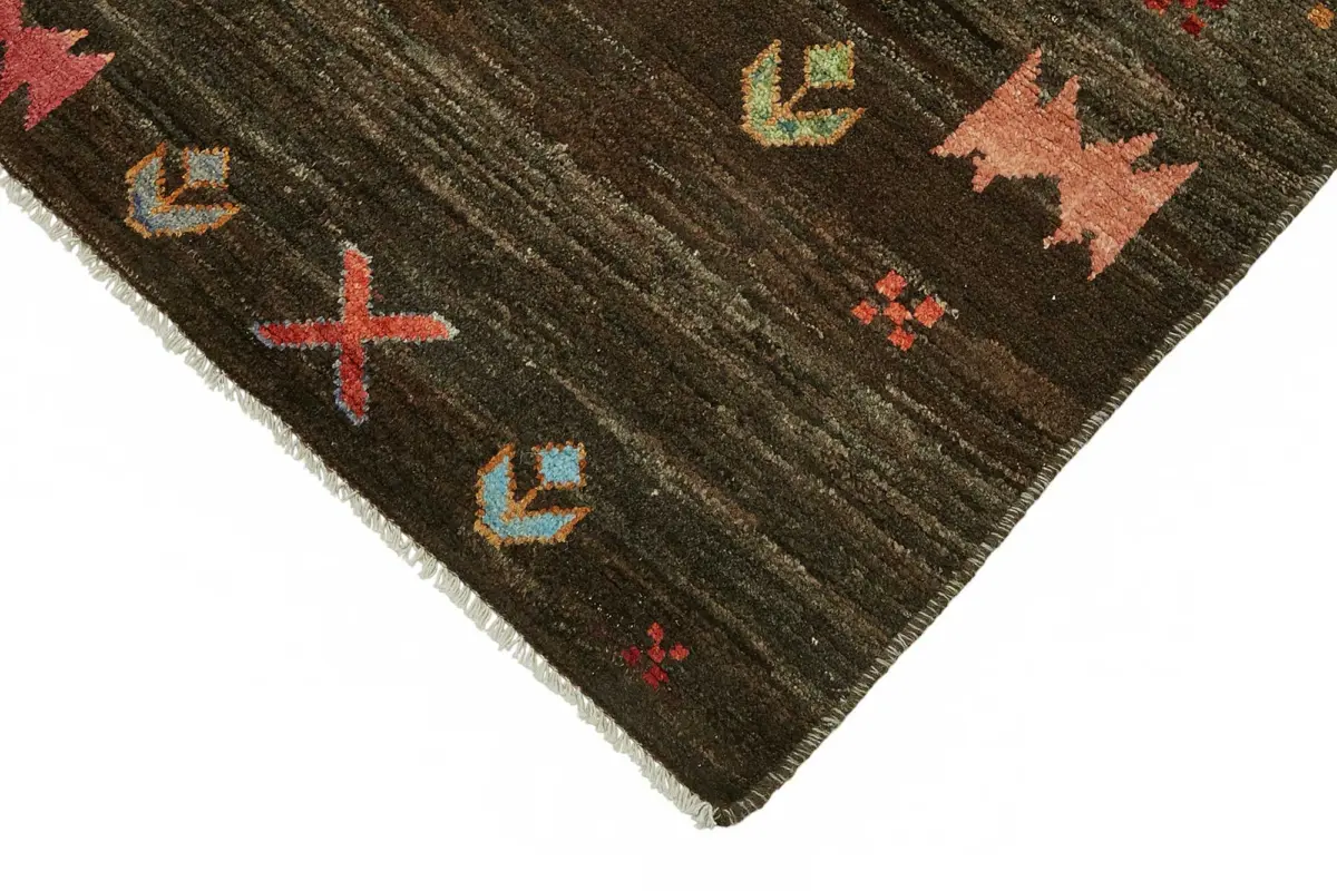 Tribal Modern Dizayn Kahverengi Pamuk Üzerine Yün El Dokuma Halı-150x194 - Görsel 4