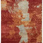 Tribal Modern Dizayn  Kırmızı Pamuk Üzerine Yün El Dokuma Halı-168x236