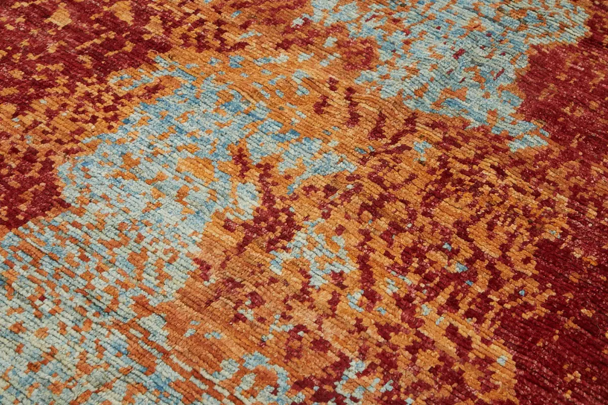 Tribal Modern Dizayn  Kırmızı Pamuk Üzerine Yün El Dokuma Halı-168x236 - Görsel 5