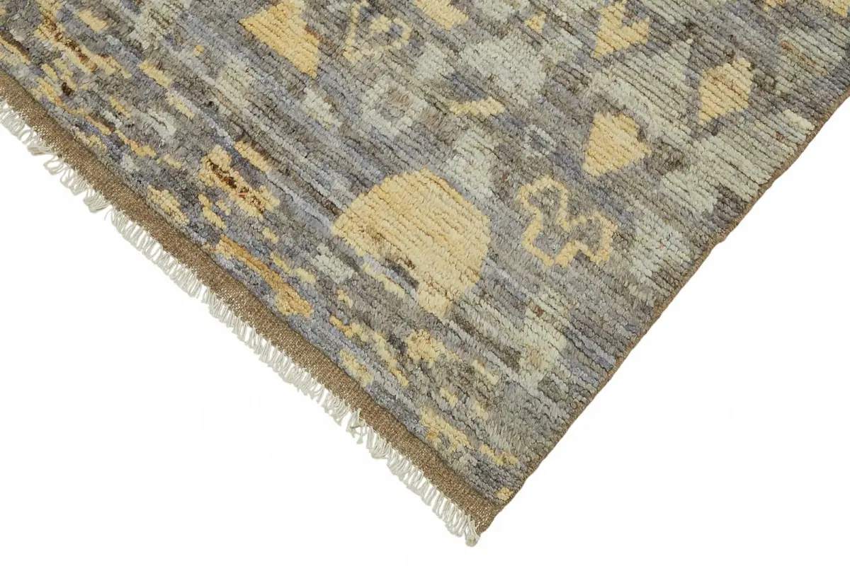 Tribal Modern Dizayn Mavi Pamuk Üzerine Yün El Dokuma Halı-146x203 - Görsel 4