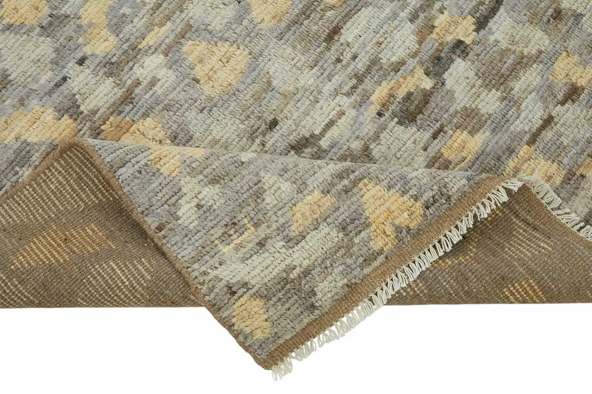 Tribal Modern Dizayn Mavi Pamuk Üzerine Yün El Dokuma Halı-146x203 - Görsel 6