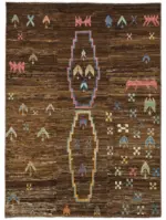 Tribal Modern Dizayn Kahverengi Pamuk Üzerine Yün El Dokuma Halı-145x200