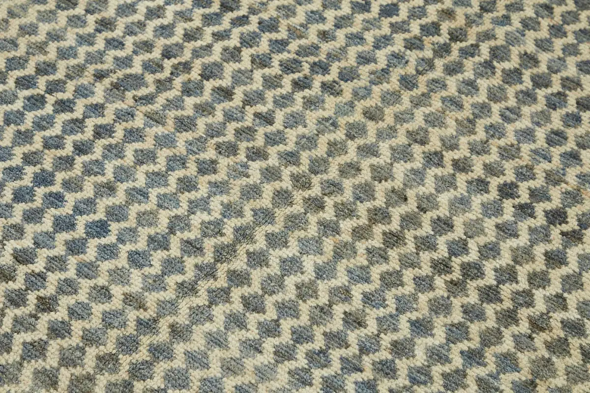 Tribal Modern Dizayn Mavi Pamuk Üzerine Yün El Dokuma Halı-154x195 - Görsel 5