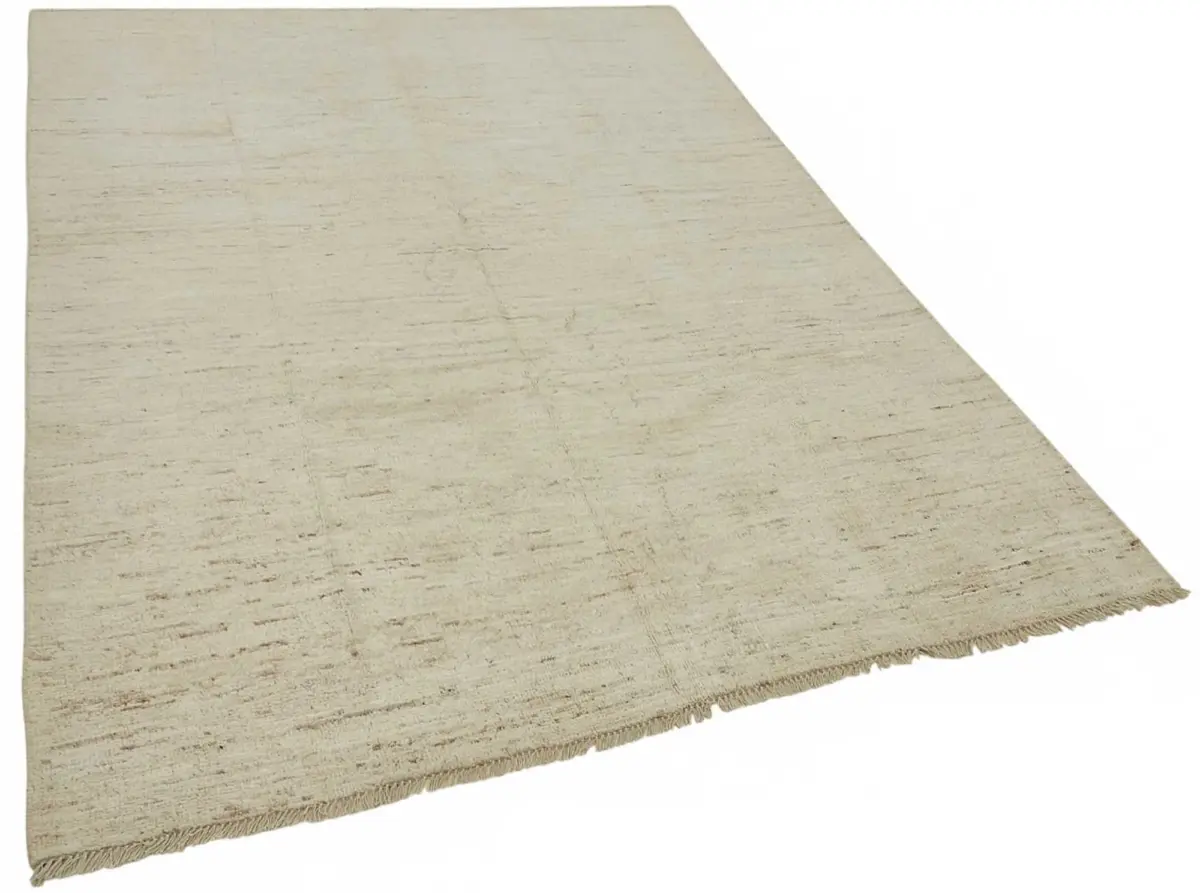 Tribal Modern Dizayn Bej Pamuk Üzerine Yün El Dokuma Halı-175x236 - Görsel 2