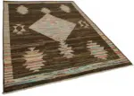 Tribal Modern Dizayn Kahverengi Pamuk Üzerine Yün El Dokuma Halı-173x238 - Görsel 2