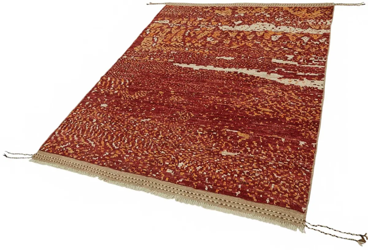 Tribal Modern Dizayn Kırmızı Pamuk Üzerine Yün El Dokuma Halı-149x209 - Görsel 3