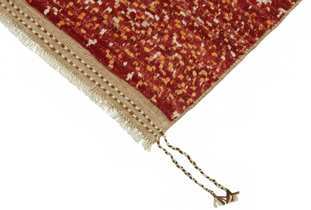 Tribal Modern Dizayn Kırmızı Pamuk Üzerine Yün El Dokuma Halı-149x209 - Görsel 4