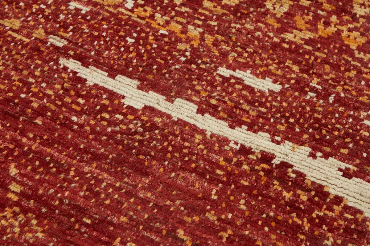 Tribal Modern Dizayn Kırmızı Pamuk Üzerine Yün El Dokuma Halı-149x209 - Görsel 5