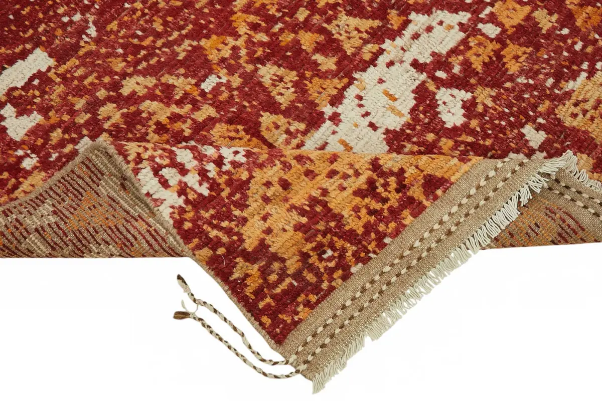 Tribal Modern Dizayn Kırmızı Pamuk Üzerine Yün El Dokuma Halı-149x209 - Görsel 6