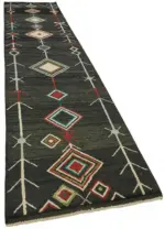 Tribal Modern Dizayn Siyah Pamuk Üzerine Yün El Dokuma Halı-092x419 - Görsel 2