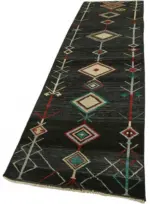 Tribal Modern Dizayn Siyah Pamuk Üzerine Yün El Dokuma Halı-092x419 - Görsel 3