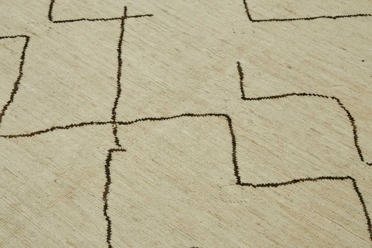 Tribal Modern Dizayn Bej Pamuk Üzerine Yün El Dokuma Halı-208x294 - Görsel 5