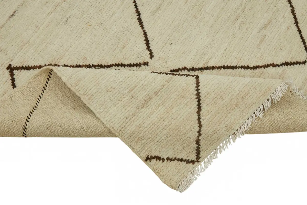 Tribal Modern Dizayn Bej Pamuk Üzerine Yün El Dokuma Halı-208x294 - Görsel 6