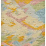 Tribal Modern Dizayn Multi Pamuk Üzerine Yün El Dokuma Halı-202x288