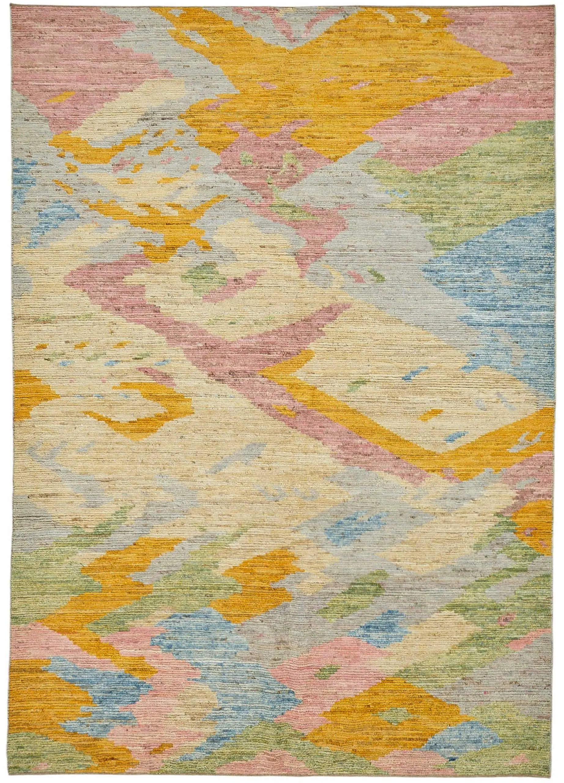 Tribal Modern Dizayn Multi Pamuk Üzerine Yün El Dokuma Halı-202x288 - Görsel 1