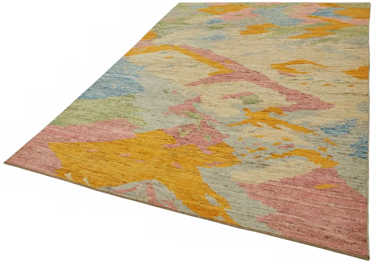 Tribal Modern Dizayn Multi Pamuk Üzerine Yün El Dokuma Halı-202x288 - Görsel 3