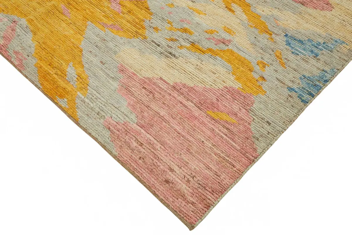 Tribal Modern Dizayn Multi Pamuk Üzerine Yün El Dokuma Halı-202x288 - Görsel 4