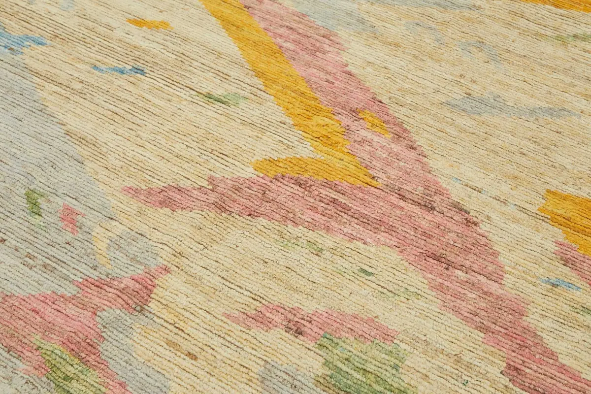 Tribal Modern Dizayn Multi Pamuk Üzerine Yün El Dokuma Halı-202x288 - Görsel 5