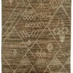 Tribal Modern Dizayn Kahverengi Pamuk Üzerine Yün El Dokuma Halı-207x293