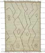 Tribal Modern Dizayn Bej Pamuk Üzerine Yün El Dokuma Halı-208x303