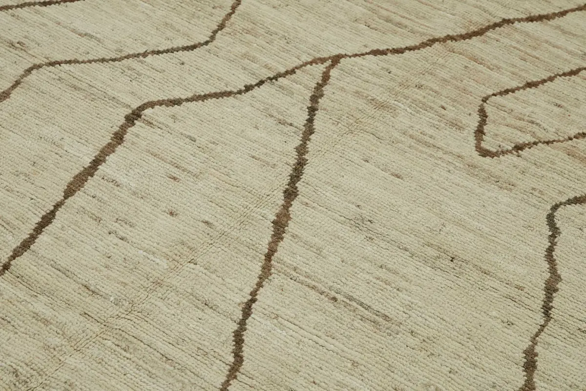 Tribal Modern Dizayn Bej Pamuk Üzerine Yün El Dokuma Halı-208x303 - Görsel 5