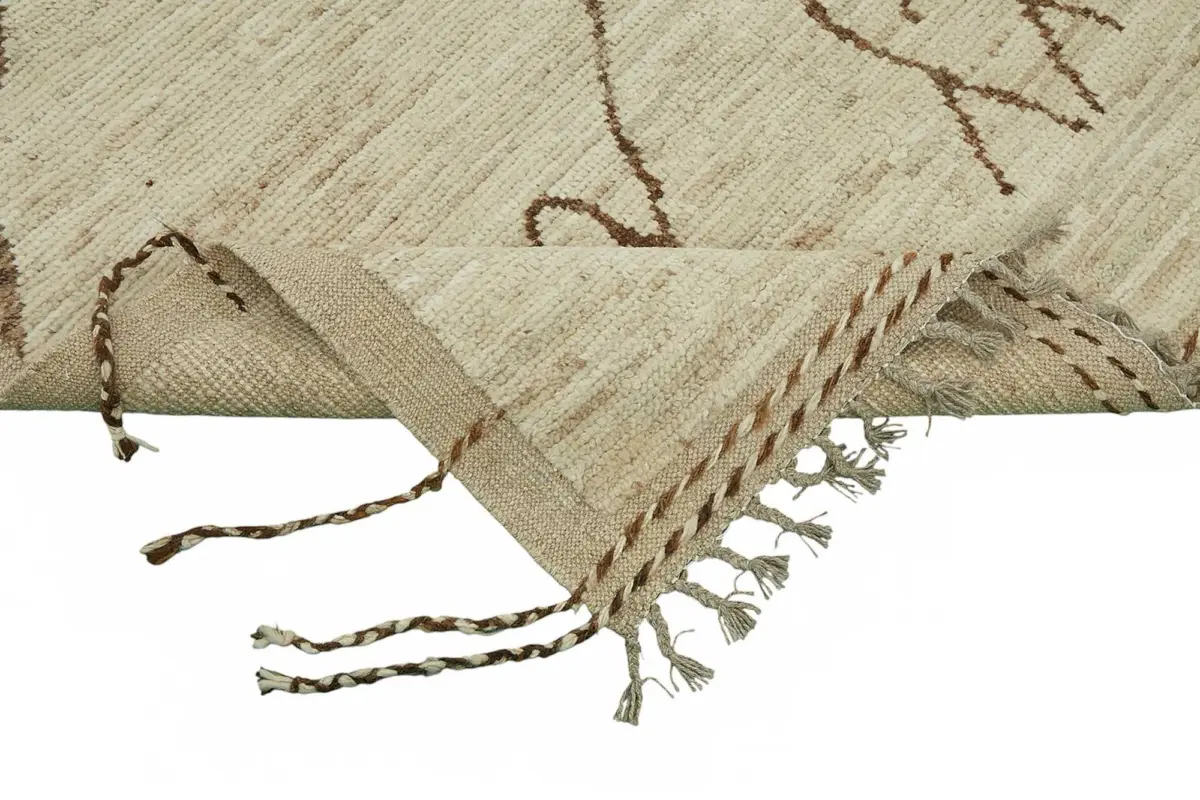 Tribal Modern Dizayn Bej Pamuk Üzerine Yün El Dokuma Halı-208x303 - Görsel 6