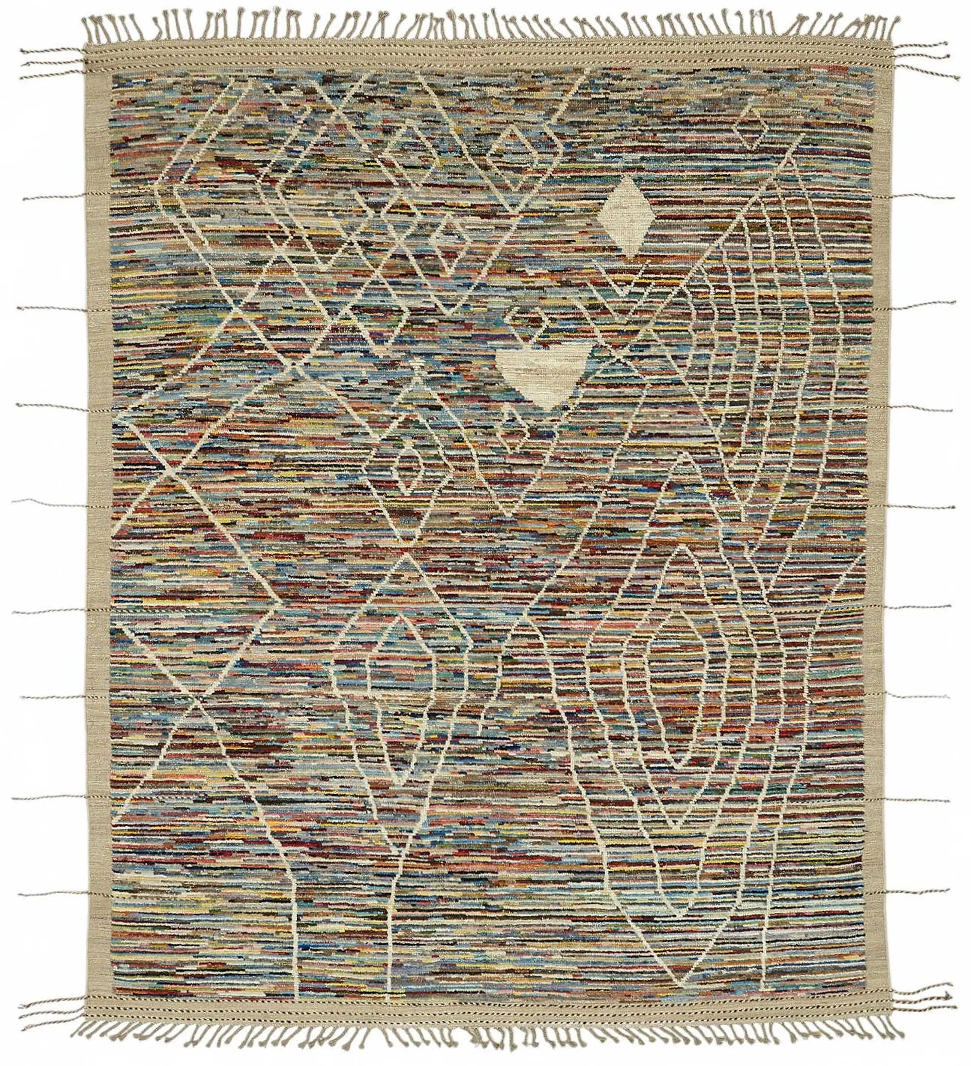 Tribal Modern Dizayn Multi Pamuk Üzerine Yün El Dokuma Halı-245x310 - Görsel 1