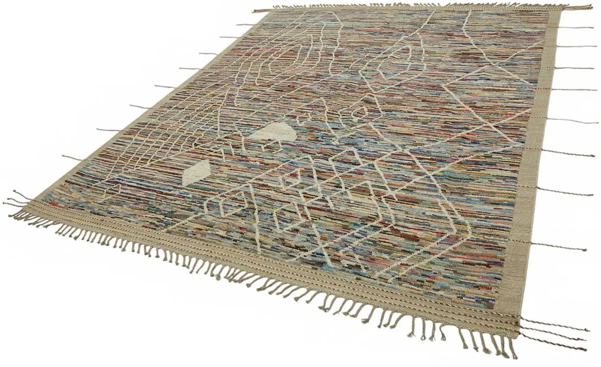 Tribal Modern Dizayn Multi Pamuk Üzerine Yün El Dokuma Halı-245x310 - Görsel 3