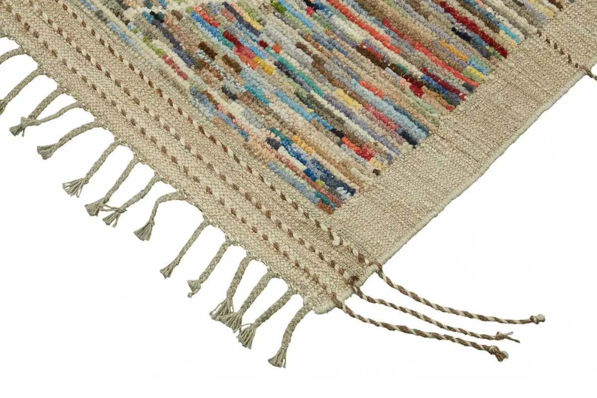 Tribal Modern Dizayn Multi Pamuk Üzerine Yün El Dokuma Halı-245x310 - Görsel 4