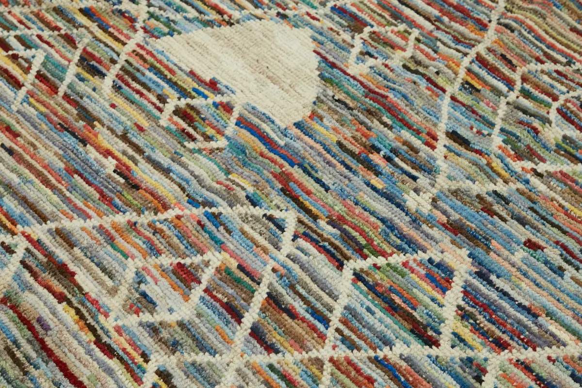 Tribal Modern Dizayn Multi Pamuk Üzerine Yün El Dokuma Halı-245x310 - Görsel 5