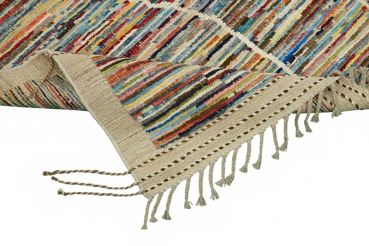 Tribal Modern Dizayn Multi Pamuk Üzerine Yün El Dokuma Halı-245x310 - Görsel 6