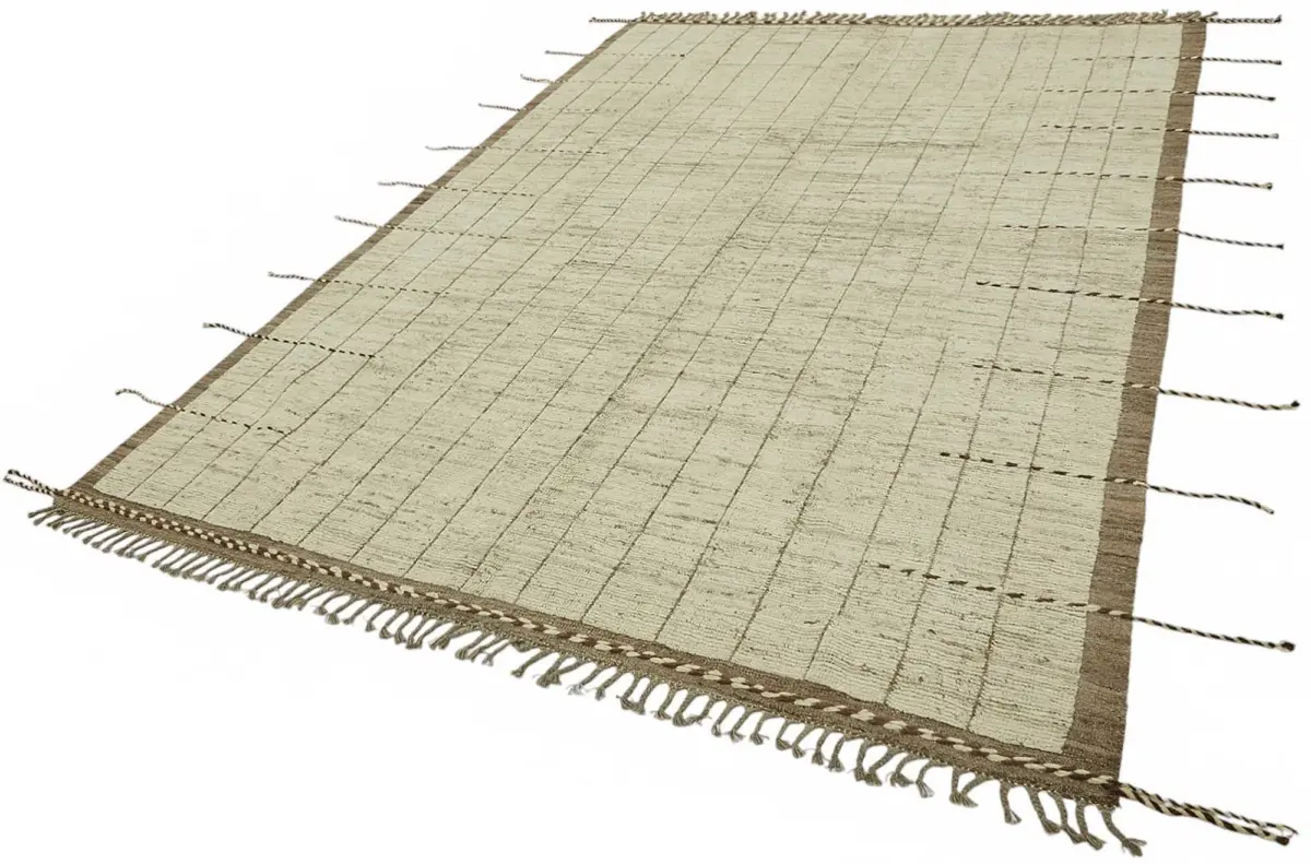Tribal Modern Dizayn Bej Pamuk Üzerine Yün El Dokuma Halı-220x306 - Görsel 3
