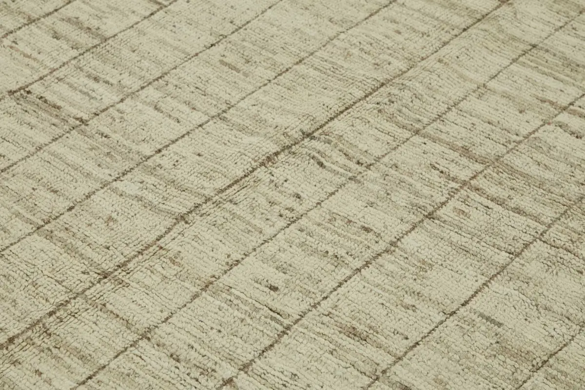 Tribal Modern Dizayn Bej Pamuk Üzerine Yün El Dokuma Halı-220x306 - Görsel 5