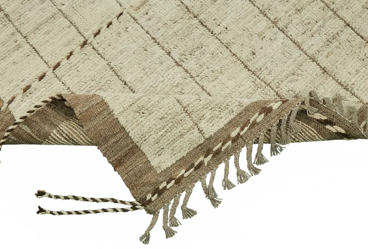 Tribal Modern Dizayn Bej Pamuk Üzerine Yün El Dokuma Halı-220x306 - Görsel 6