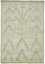 Tribal Modern Dizayn Bej Pamuk Üzerine Yün El Dokuma Halı-203x295