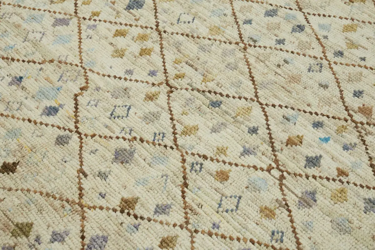 Tribal Modern Dizayn Multi Pamuk Üzerine Yün El Dokuma Halı-253x300 - Görsel 5