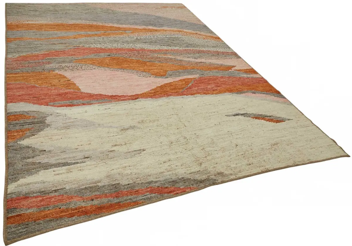 Tribal Modern Dizayn Multi Pamuk Üzerine Yün El Dokuma Halı-245x337 - Görsel 2