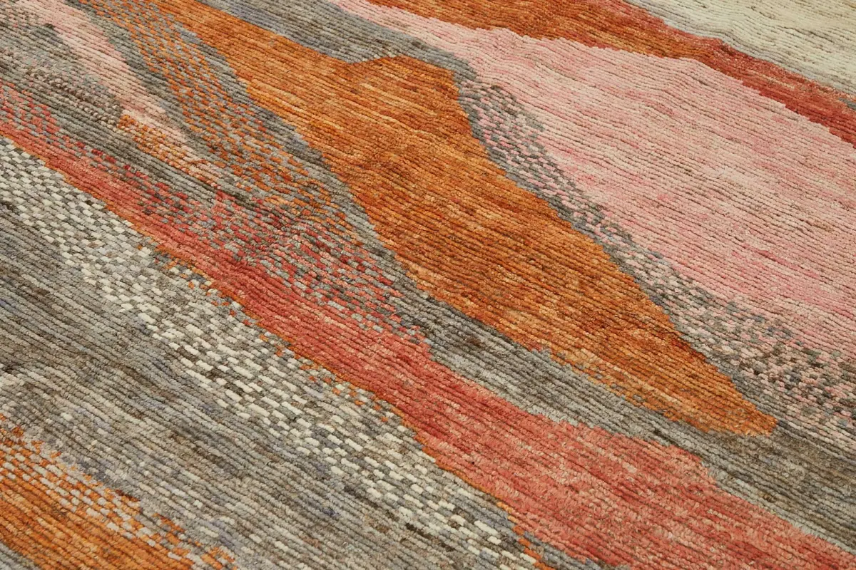 Tribal Modern Dizayn Multi Pamuk Üzerine Yün El Dokuma Halı-245x337 - Görsel 5