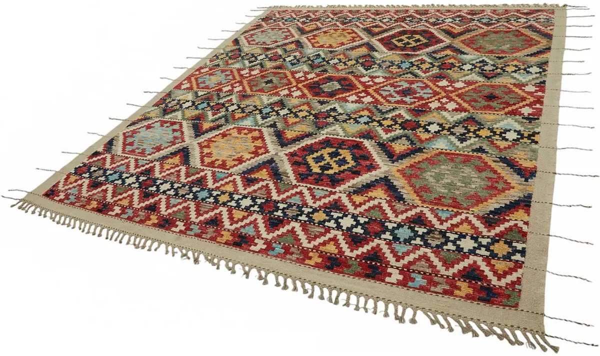 Tribal Modern Dizayn Multi Pamuk Üzerine Yün El Dokuma Halı-259x299 - Görsel 3