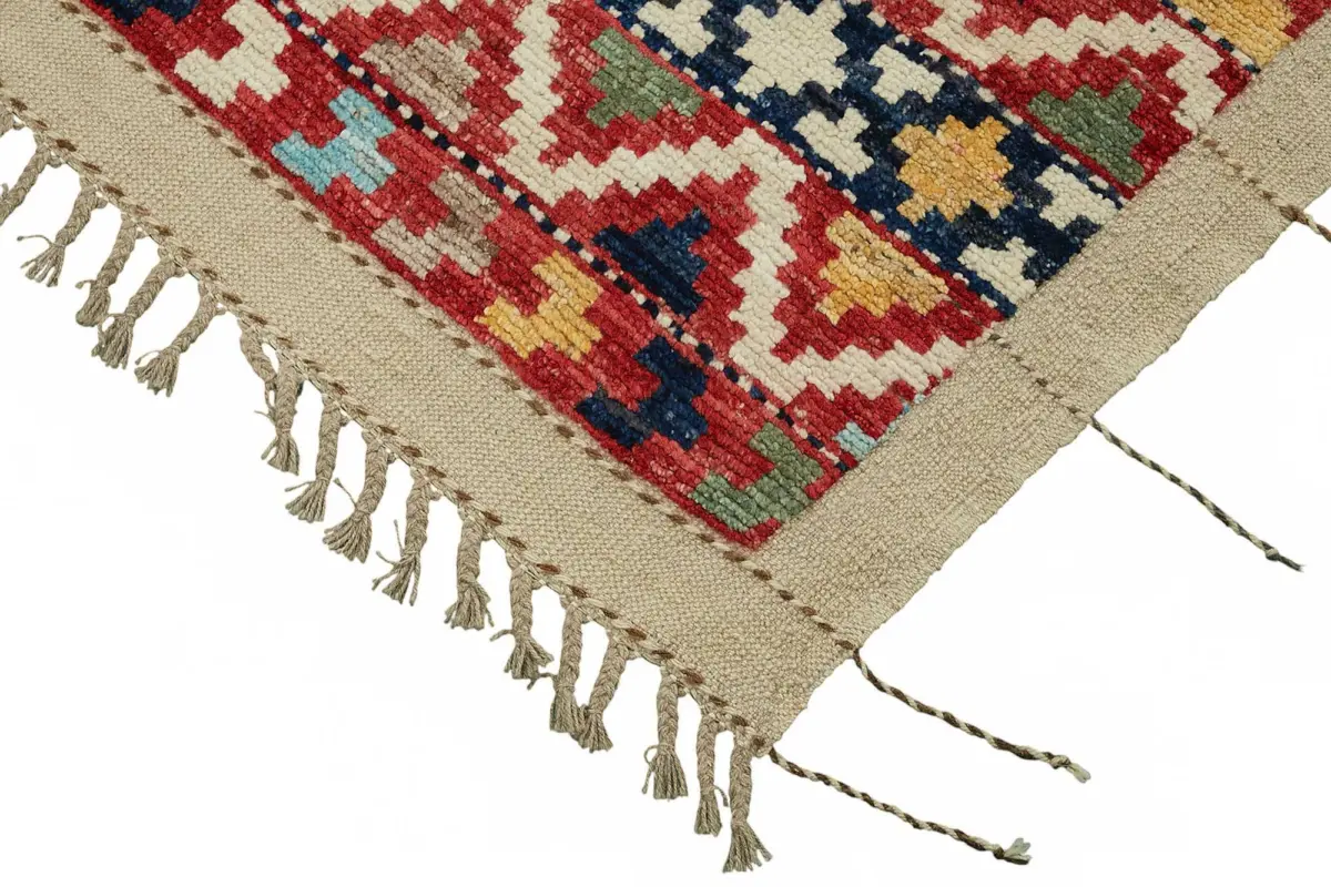 Tribal Modern Dizayn Multi Pamuk Üzerine Yün El Dokuma Halı-259x299 - Görsel 4