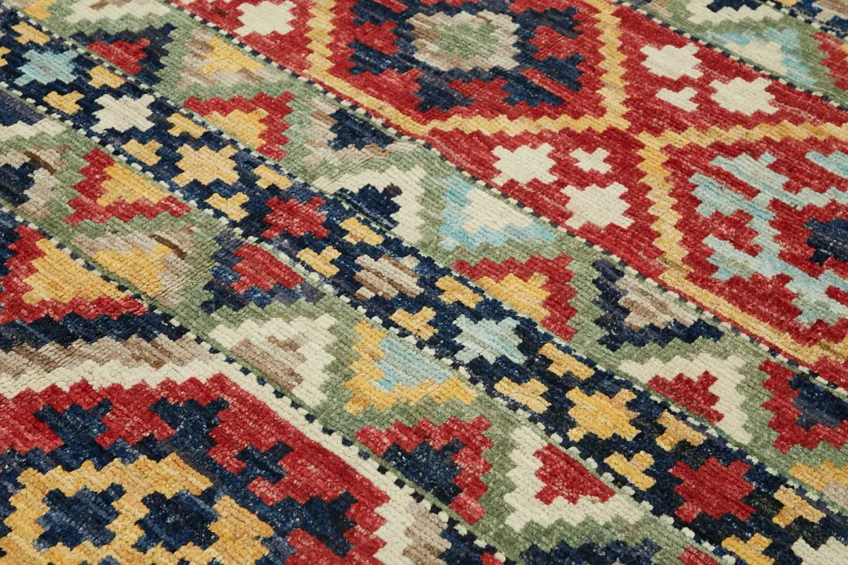 Tribal Modern Dizayn Multi Pamuk Üzerine Yün El Dokuma Halı-259x299 - Görsel 5