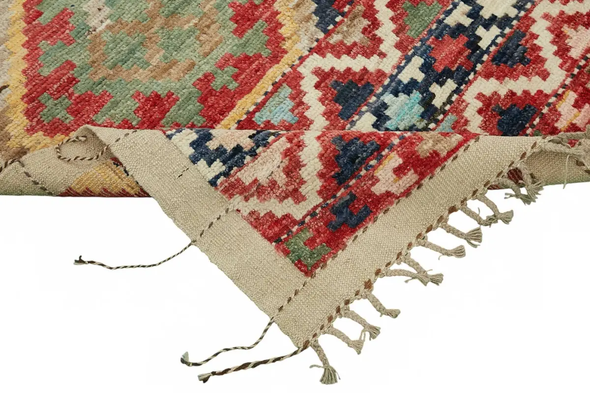 Tribal Modern Dizayn Multi Pamuk Üzerine Yün El Dokuma Halı-259x299 - Görsel 6