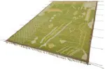 Tribal Modern Dizayn Yeşil Pamuk Üzerine Yün El Dokuma Halı-203x303 - Görsel 3