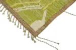 Tribal Modern Dizayn Yeşil Pamuk Üzerine Yün El Dokuma Halı-203x303 - Görsel 4