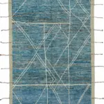 Tribal Modern Dizayn Mavi Pamuk Üzerine Yün El Dokuma Halı-201x304