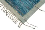 Tribal Modern Dizayn Mavi Pamuk Üzerine Yün El Dokuma Halı-201x304 - Görsel 4