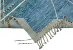 Tribal Modern Dizayn Mavi Pamuk Üzerine Yün El Dokuma Halı-201x304 - Görsel 6