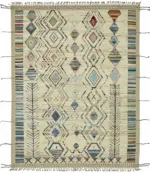 Tribal  Modern Dizayn Multi Pamuk Üzerine Yün El Dokuma Halı-256x307