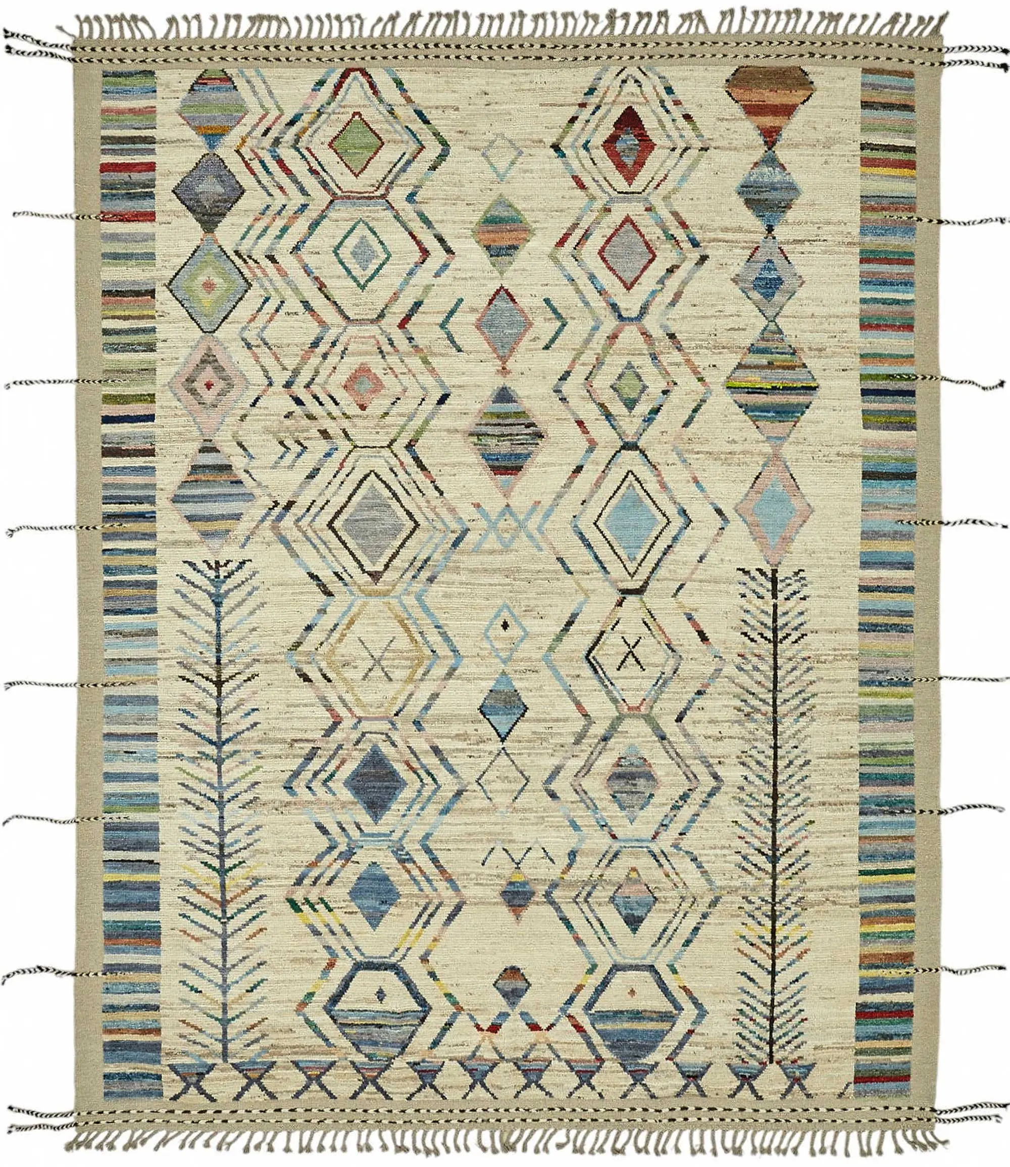 Tribal  Modern Dizayn Multi Pamuk Üzerine Yün El Dokuma Halı-256x307 - Görsel 1