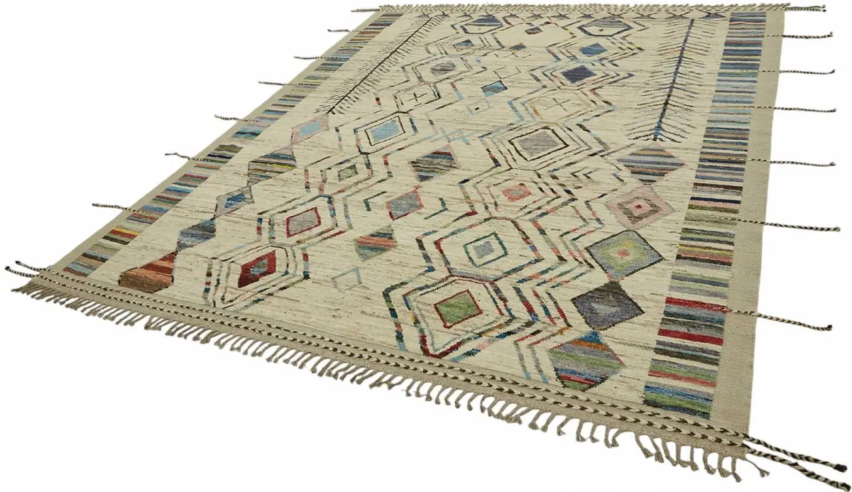 Tribal  Modern Dizayn Multi Pamuk Üzerine Yün El Dokuma Halı-256x307 - Görsel 3